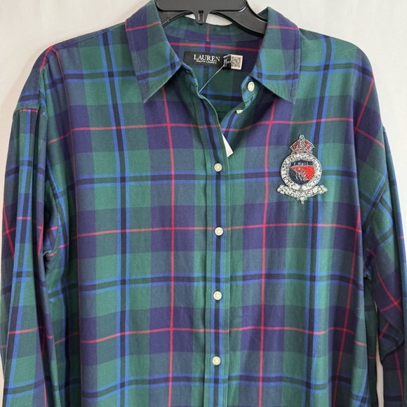NWT Lauren Ralph Lauren Relaxed Fit Black Watch Plaid Shirt w/ Bead Crest-size L - Picture 5 of 10